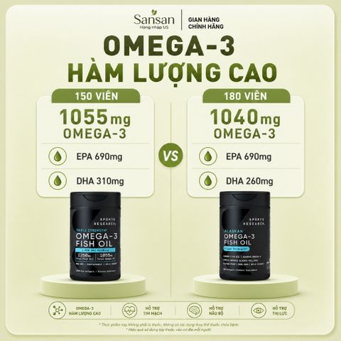 Dầu Cá Omega 3 Sports Research Triple Strength Fish Oil EPA 690mg DHA Cao 150V 180V - Nội địa Mỹ