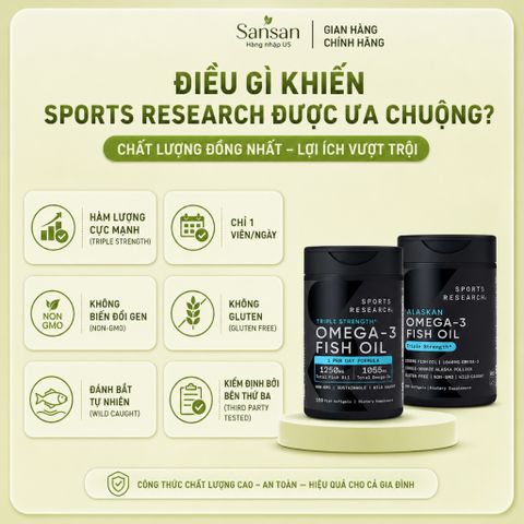 Dầu Cá Omega 3 Sports Research Triple Strength Fish Oil EPA 690mg DHA Cao 150V 180V - Nội địa Mỹ