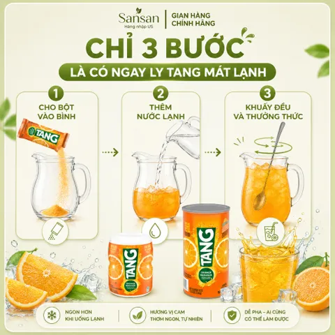 Bột Pha Nước Cam Tang Orange Drink Mix 566g, 2.04kg | Bổ Sung Vitamin C & Canxi - Nội địa Mỹ