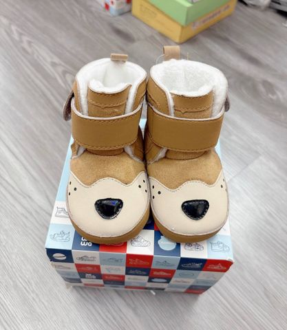 Giày dép tập đi gấu da nhung lì lót bông cute đáng yêu ấm áp mùa đông cho bé