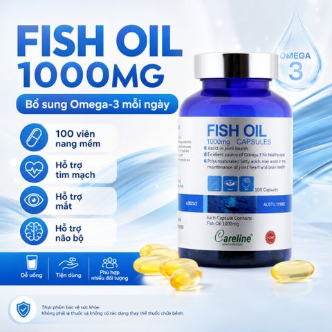 Careline Fish Oil 1000mg 100 Viên Dầu Cá Omega 3 Hỗ Trợ Tim Mạch Não Bộ Mắt Hàng Úc Chính Hãng
