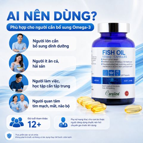 Careline Fish Oil 1000mg 100 Viên Dầu Cá Omega 3 Hỗ Trợ Tim Mạch Não Bộ Mắt Hàng Úc Chính Hãng