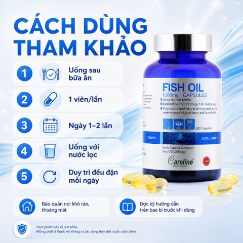 Careline Fish Oil 1000mg 100 Viên Dầu Cá Omega 3 Hỗ Trợ Tim Mạch Não Bộ Mắt Hàng Úc Chính Hãng