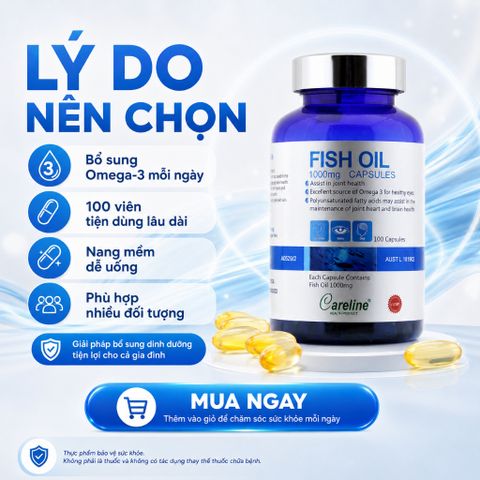 Careline Fish Oil 1000mg 100 Viên Dầu Cá Omega 3 Hỗ Trợ Tim Mạch Não Bộ Mắt Hàng Úc Chính Hãng