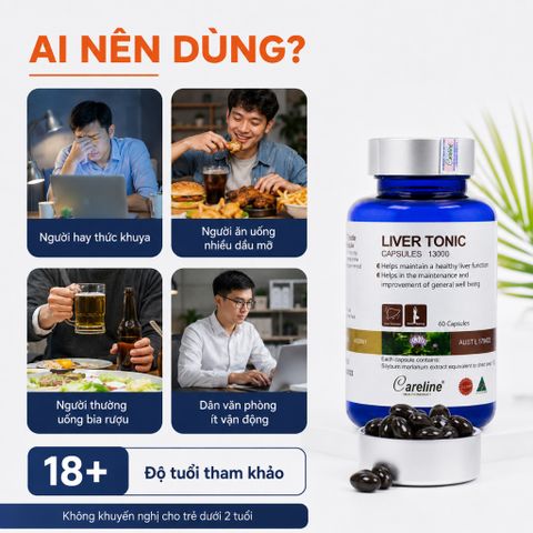 Viên Uống Careline Liver Tonic 13000 Hỗ Trợ Chức Năng Gan, Milk Thistle Úc 60 Viên