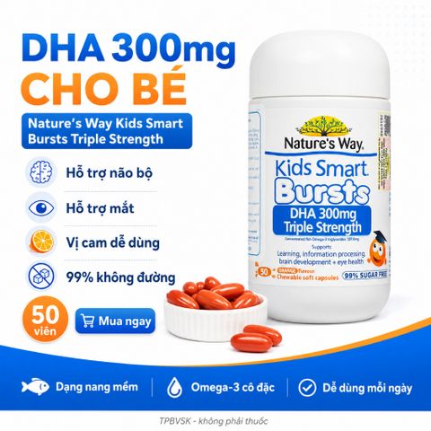 Nature's Way Kids Smart Bursts DHA 300mg Triple Strength 50 Viên Hỗ Trợ Bổ Sung DHA Cho Bé