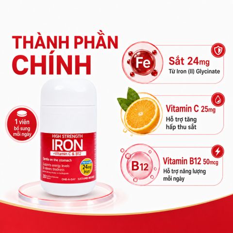 Nature's Way Iron Vitamin C B12 30 Viên Hỗ Trợ Bổ Sung Sắt Giảm Mệt Mỏi Tăng Tạo Máu