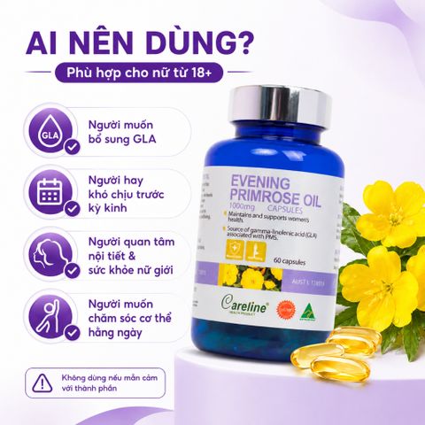 Tinh Dầu Hoa Anh Thảo Careline Evening Primrose Oil 1000mg 60 Viên Hỗ Trợ Sức Khỏe Nữ