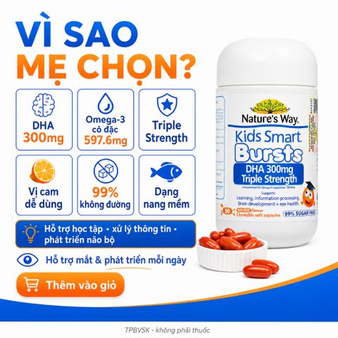 Nature's Way Kids Smart Bursts DHA 300mg Triple Strength 50 Viên Hỗ Trợ Bổ Sung DHA Cho Bé