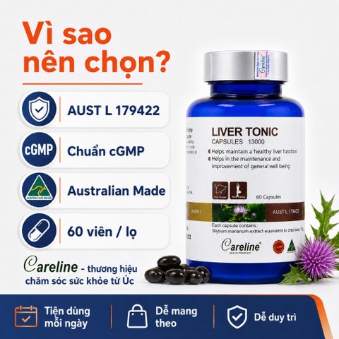 Viên Uống Careline Liver Tonic 13000 Hỗ Trợ Chức Năng Gan, Milk Thistle Úc 60 Viên