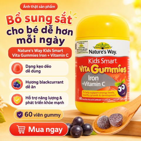 Nature's Way Kids Smart Vita Gummies Iron Vitamin C 60 Viên Hỗ Trợ Bổ Sung Sắt Cho Trẻ Em