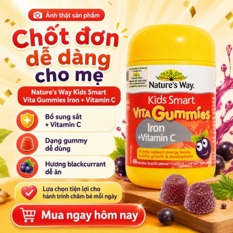 Nature's Way Kids Smart Vita Gummies Iron Vitamin C 60 Viên Hỗ Trợ Bổ Sung Sắt Cho Trẻ Em