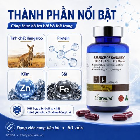Careline Essence Of Kangaroo 30000 Max 60 Viên Hỗ Trợ Bổ Sung Protein Kẽm Sắt Tăng Cường Sức Khỏe