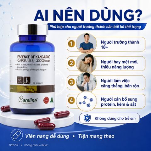 Careline Essence Of Kangaroo 30000 Max 60 Viên Hỗ Trợ Bổ Sung Protein Kẽm Sắt Tăng Cường Sức Khỏe