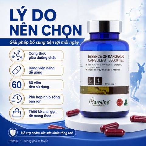 Careline Essence Of Kangaroo 30000 Max 60 Viên Hỗ Trợ Bổ Sung Protein Kẽm Sắt Tăng Cường Sức Khỏe