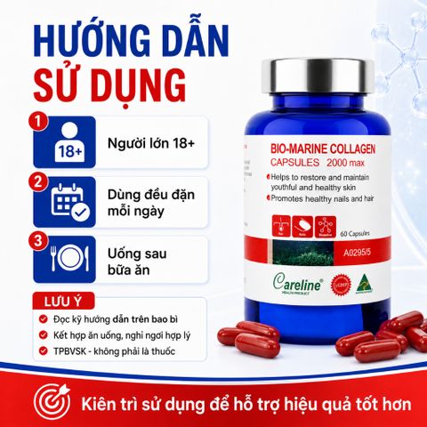 Careline Bio Marine Collagen 2000 Max 60 Viên Hỗ Trợ Da Căng Mịn Tóc Chắc Khỏe Móng Cứng Cáp
