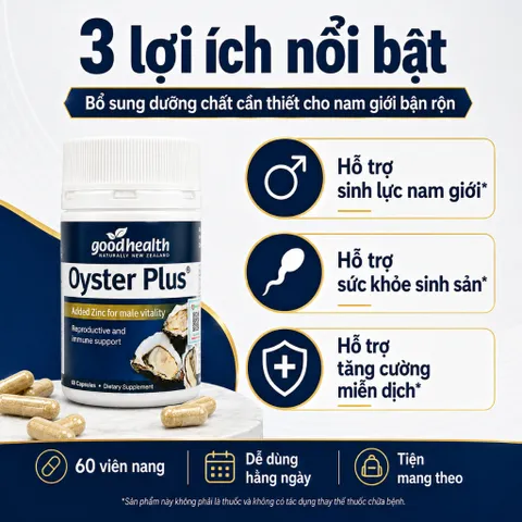 Goodhealth Oyster Plus 60 Viên Hỗ Trợ Bổ Sung Kẽm Hàu Biển Tăng Cường Sức Khỏe Nam Nữ