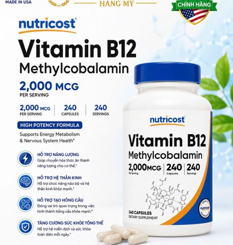 Nutricost Vitamin B12 Methylcobalamin 2000mcg – 240 Viên