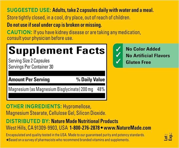 Nature Made Magnesium Glycinate 200mg 60 Viên