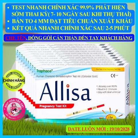 [Che Tên] Combo 10 Que thử thai Allisa Traphaco Có Cốc - Đạt chuẩn xuất sang Châu Âu