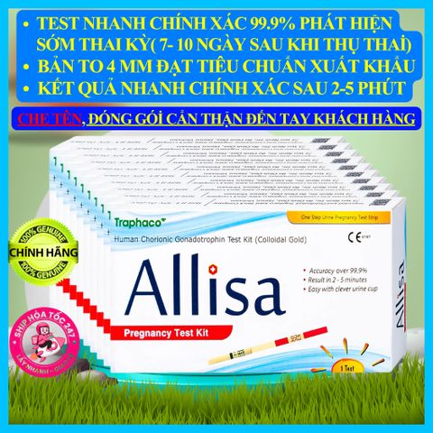 [Che Tên] Combo 10 Que thử thai Allisa Traphaco Có Cốc - Đạt chuẩn xuất sang Châu Âu