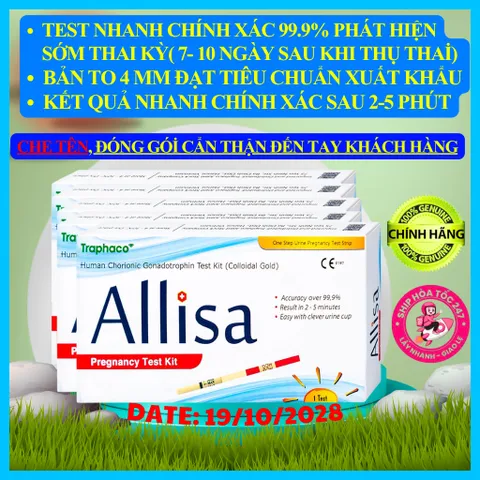 [Che tên] COMBO 5 Que Thử Thai Bản To 4mm Allisa Của Traphaco - Chính Xác Cao, Giao Hàng Kín Đáo