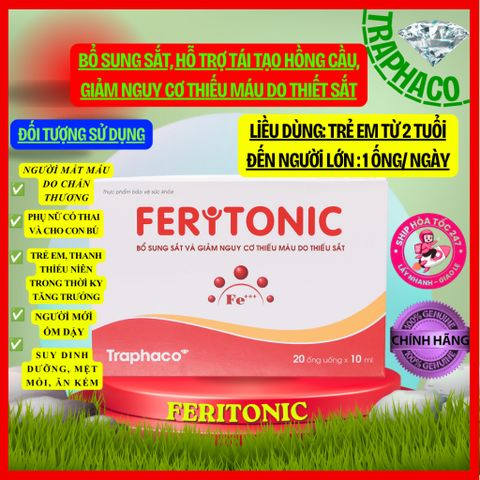 [Traphaco] FERITONIC Bổ Sung Sắt Cho Bé Và Mẹ Bầu,Giảm Nguy Cơ Thiếu Máu,Tái Tạo Hồng Cầu 2Vỉ x10Ống