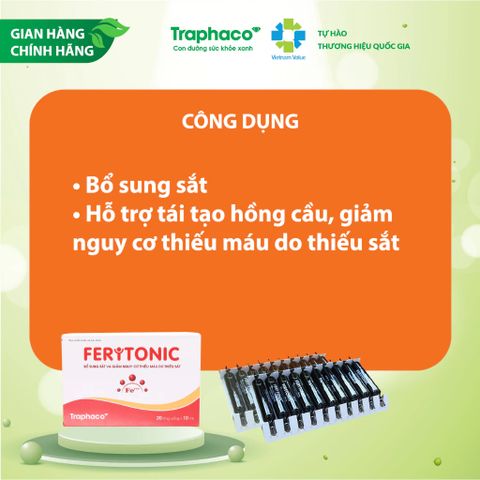 [Traphaco] FERITONIC Bổ Sung Sắt Cho Bé Và Mẹ Bầu,Giảm Nguy Cơ Thiếu Máu,Tái Tạo Hồng Cầu 2Vỉ x10Ống