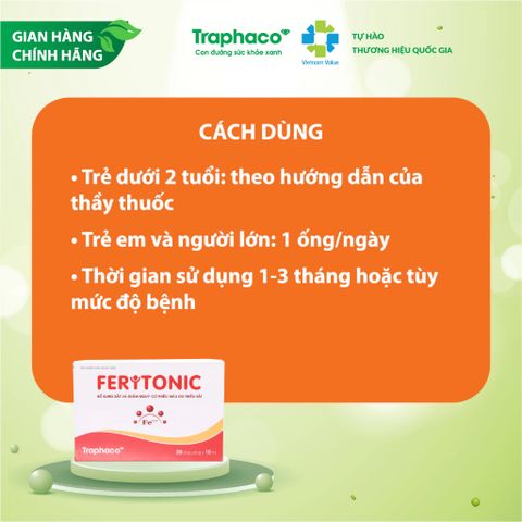 [Traphaco] FERITONIC Bổ Sung Sắt Cho Bé Và Mẹ Bầu,Giảm Nguy Cơ Thiếu Máu,Tái Tạo Hồng Cầu 2Vỉ x10Ống