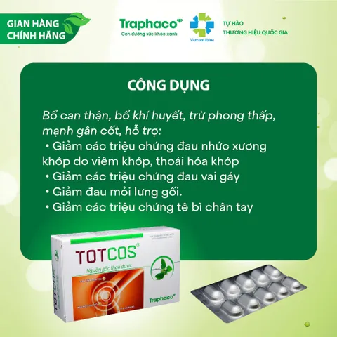 Viên uống TOTCOS hỗ Trợ Giảm Sưng, Đau Khớp, Giảm Triệu Chứng Đau Vai Gáy, Đau Lưng Hộp 30 Viên