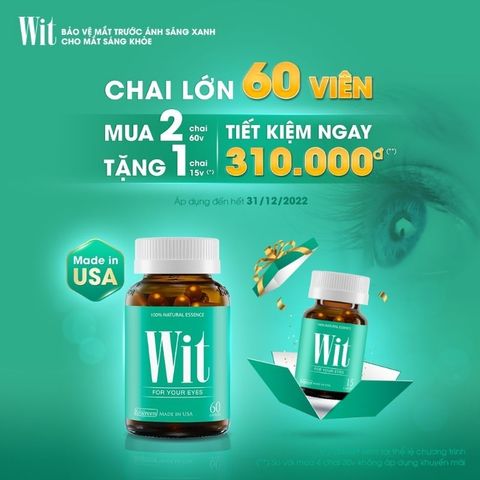 Combo 2 Hộp Wit 60 Viên tặng 1 Hộp 15V giúp bảo vệ mắt trước ánh sáng xanh, giúp cho mắt sáng khoẻ