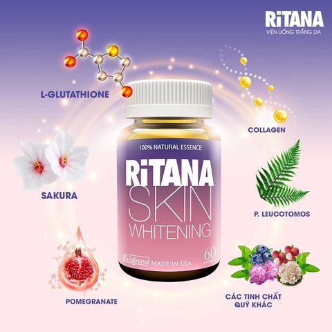 [Hộp 60 Viên] Viên uống RITANA - Trắng da mờ sạm nám với L-Glutathion, Sakura, Pomegranate, P.Leucotomos, collagen