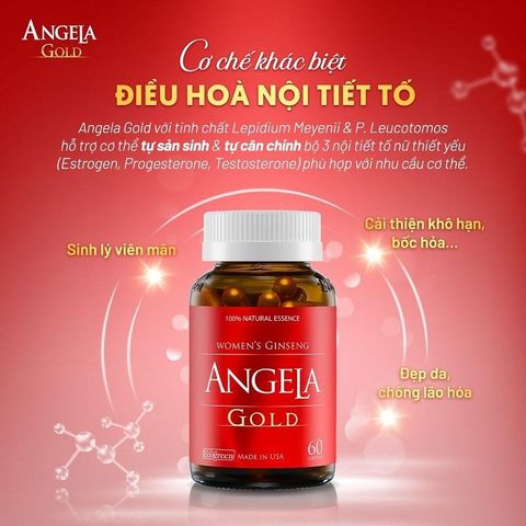 Viên uống Angela gold tăng cường sức khoẻ, sắc đẹp và sinh lý nữ không chứa mầm đậu nành Hộp 60 Viên & 30 Viên