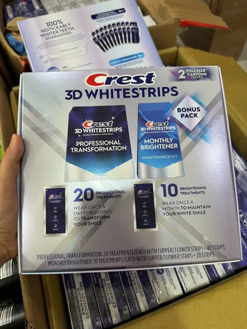 Set miếng dán trắng răng Crest 3D Whitestrips Professional Transformation 40 miếng +Monthly Brightener 20 miếng
