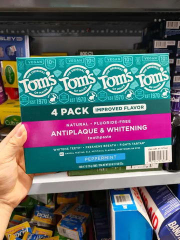  Set 4 tuýp Kem đánh răng tự nhiên làm trắng răng, loại bỏ mảng bám Tom's of Maine Antiplaque & Whitening Natural Fluoride-free