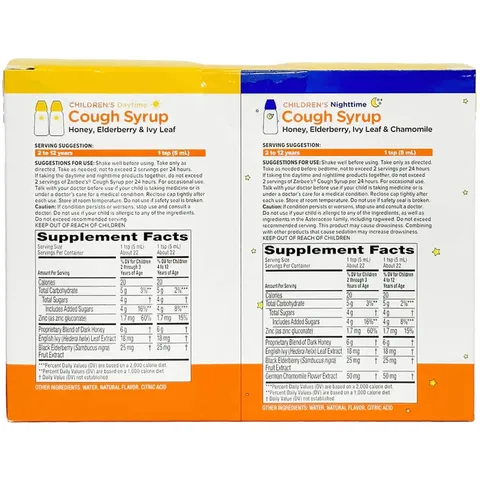 set 3 chai Siro giảm ho cho trẻ 2-12 tuổi Zarbee’s Cough Syrup 2 Daytime +1 Nighttime 118ml x3