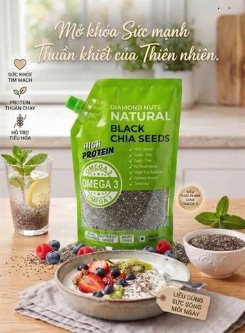 Hạt Chia Đen Diamond Nuts Natural 500g Có Vòi Rót (Màu Xanh)