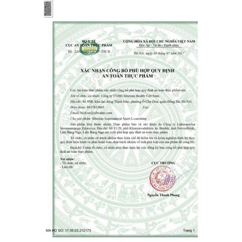 [L-carnitine đốt mỡ] Siberian supernatural sport L-Carnitine – 120 viên – Date T2/2027