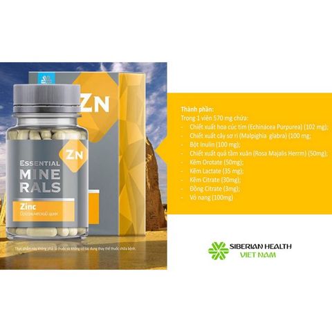 Essential Zinc - Siberian Wellness -Hỗ trợ chống ô xy hóa, tăng cường sức đề kháng - Hộp 60 viên