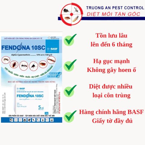 Thuốc diệt muỗi FENDONA 10SC, hạ gục hiệu quả, phòng chống sốt xuất huyết, sản phẩm BASF, gói 5ml