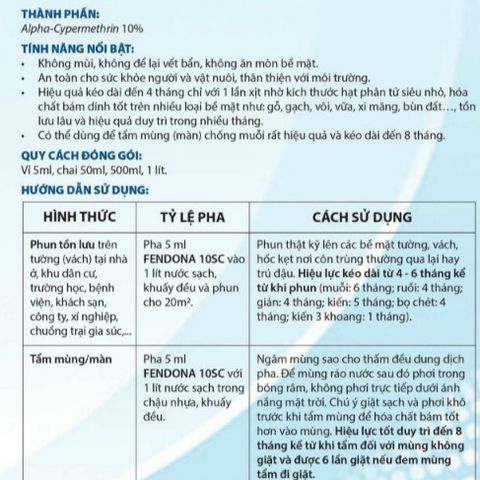 Thuốc diệt muỗi FENDONA 10SC, hạ gục hiệu quả, phòng chống sốt xuất huyết, sản phẩm BASF, gói 5ml