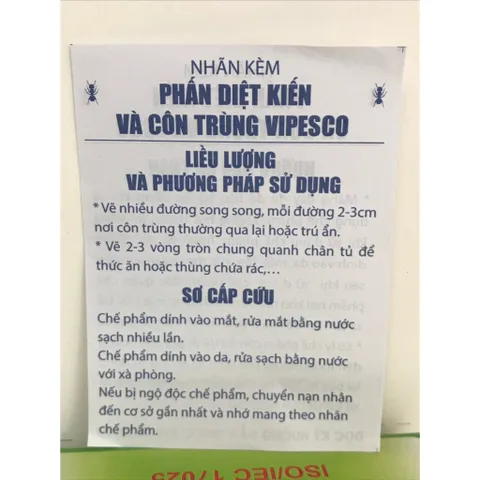 Phấn diệt, trừ, đuổi kiến và côn trùng VIPESCO, chuyên diệt trừ kiến, gián trong gi dụng và y tế, đơn giản dễ dùng
