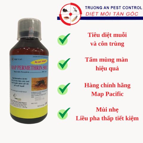 Thuốc diệt muỗi MAP PERMETHRIN 50 EC diệt trừ hiệu quả các loài muỗi, chai 1 lít