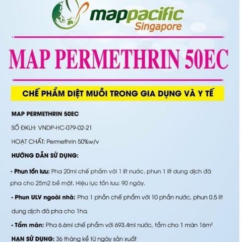 Thuốc diệt muỗi MAP PERMETHRIN 50 EC diệt trừ hiệu quả các loài muỗi, chai 1 lít