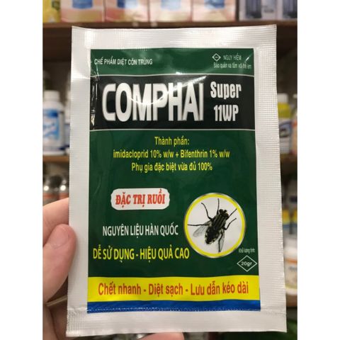Thuốc diệt ruồi COMPHAI SUPER 11WP, đặc trị ruồi, diệt được cả muỗi và bọ chét, gói 20gam