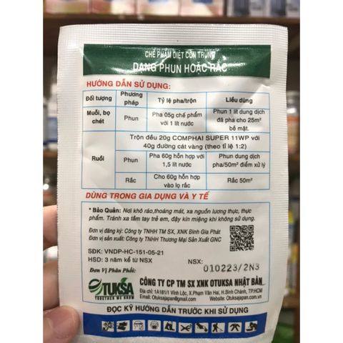 Thuốc diệt ruồi COMPHAI SUPER 11WP, đặc trị ruồi, diệt được cả muỗi và bọ chét, gói 20gam