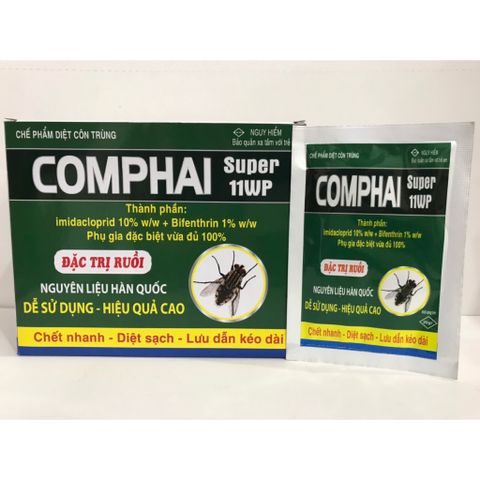 Thuốc diệt ruồi COMPHAI SUPER 11WP, đặc trị ruồi, diệt được cả muỗi và bọ chét, gói 20gam