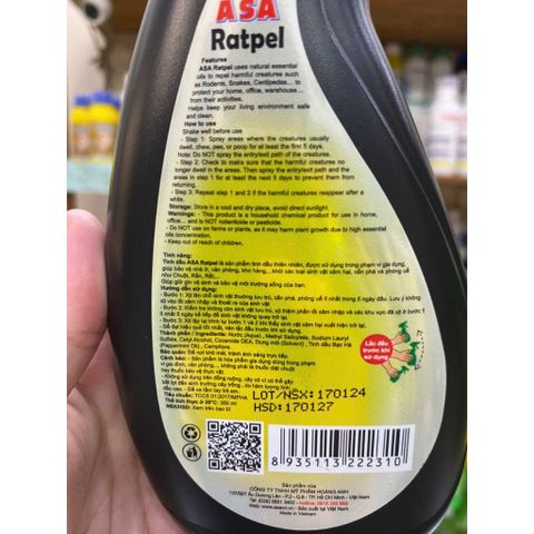 Tinh dầu xua đuổi chuột ASA RATPELL trong xe hơi, nhà cửa, kho hàng, văn phòng,..., chai 300ml