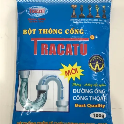 Bột thông cống, chống tắc nghẽn bồn rửa chén, bồn rửa mặt Tracatu đạt chuẩn ISO 9001:2015, gói 100g