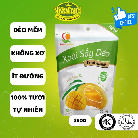 (PREMIUM QUALITY)Xoài sấy dẻo nguyên vị, ít xơ, ít đường, chất lượng thượng hạng, túi 350G-Viza Food